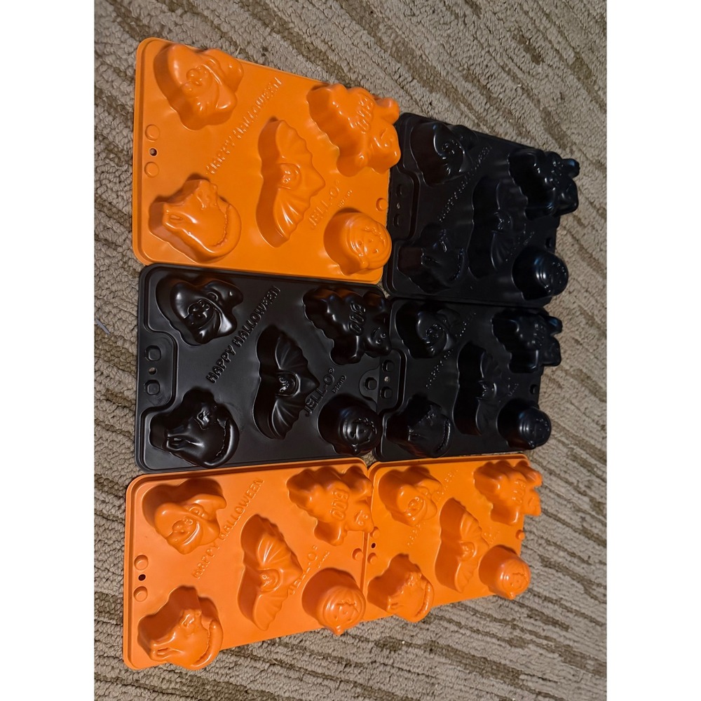 6 VTG Jell-O Jiggler Halloween Molds Orange Blk Bat Ghost Pumpkin Cat Witch